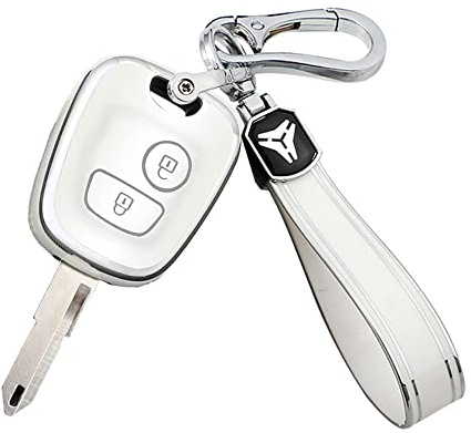 KUNIO Schlüsselhülle Passt für Peugeot 106 107 206 207 306 307 406 407 Passt für Citroen C1 C4 Autoschlüssel Hülle TPU Klappschlüssel Cover Schlüsselanhänger Schlüsseletui B Weiß