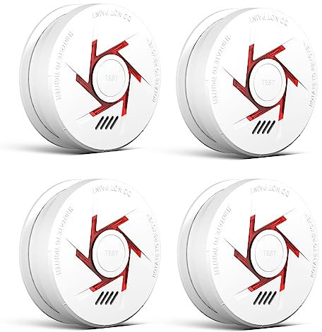 Ruan Smoke Alarms for Home 9V Battery Photoelectric Smoke Alarm Conforms to EN14604 Standard Smoke Detector with 5 years battery 4 Pack