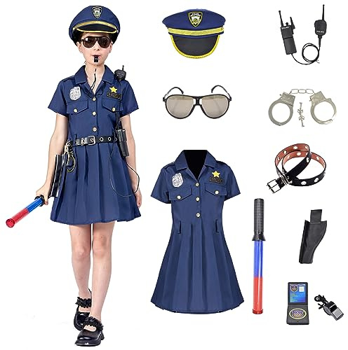 ZUCOS Set di costumi da poliziotto deluxe per bambini, Halloween, carnaval, compleanno, Natale, set da 7 – 9 anni