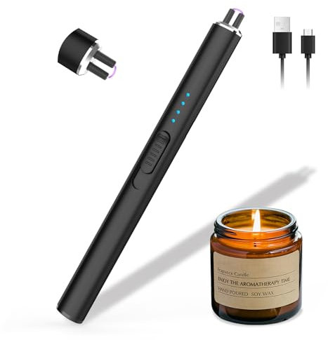 Rouclo Encendedor Eléctrico USB, Mechero Largo Antiviento Sin Llama para Cocina, Velas, Gas, Chimenea, Barbacoa y Camping (Negro)