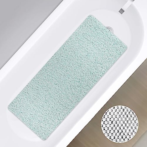 ZOKBOM Tapis de Douche Antiderapant 40x100cm, Tapis de Baignoire en PVC Loofah, Long Tapis de Bain avec Drain, Anti Moisissure, Séchage Rapide & Découpable (Long Vert Clair, 40x100 cm)