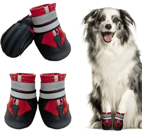 Muecleao Scarpe per cani, impermeabili, antiscivolo, per cani di taglia piccola, media e grande, per passeggiate invernali, estive, all'aperto (XXL, rosso)