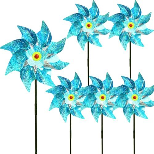 Reflective Bird Scarer Windmill, Sparkly Reflective Pinwheels Windmill,Bird Scarers Windmills For Garden Lawn, Pigeon Deterrent Windmills Garden Decoration (6pcs-A)