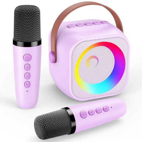 Cadeau Fille 3 4 5 6 7 8 9 10 Ans, Micro Karaoke Enfants avec 2 Micro sans Fil, Microphone sans Fil pour Enfant Jouet Fille - Fête Familiale à la Maison