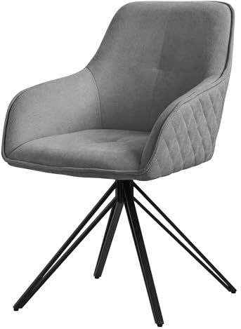 ML-Design matsalsstol i grått tyg, snurrbar 360° fåtölj för vardagsrum med armstöd och ryggstöd Stoppad stol med metallben ergonomisk loungestol och komfortabel sittplats för kök och matrum