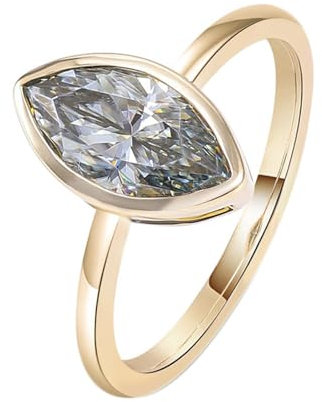 Epinki Echte Goldschmuck, 750 Gold Ringe, Klassiker Zierlich Hochzeitsring mit Marquise 2ct Moissanit Hell Grau, 18K Gold Antragsring Trauringe Gr.54 (17.2)