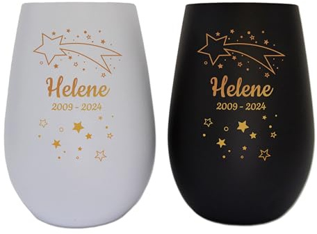 Feenstaub Windlicht Trauer, Trauerlicht personalisiert, Andenken an Verstorbene, Erinnerungslicht mit Namen graviert, Memoriam Gedenklicht für Verstorbene, Kerzenglas mit Gravur, Sterne