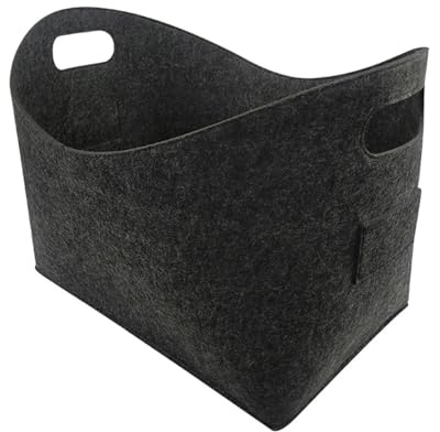 Black Firewood Storage Basket With Handles Large Capacity Shopper Felt Bag Newspapers Thickened Storage Pouch Organizer Accessories Dormitory Decoration Storage Box