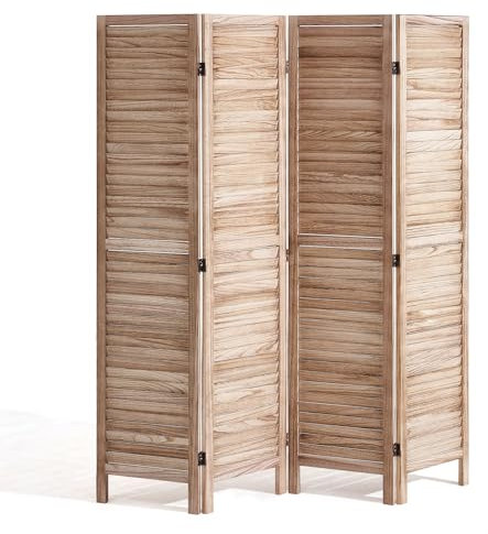 VEVOR Wood Room Divider, 4 Panel Wood Folding Privacy Screen, 66.9 Inches Tall Indoor Louvered Wooden Partition, Portable Decoration Screen, for Room Separation, Home, Office, Restaurant & Bedroom