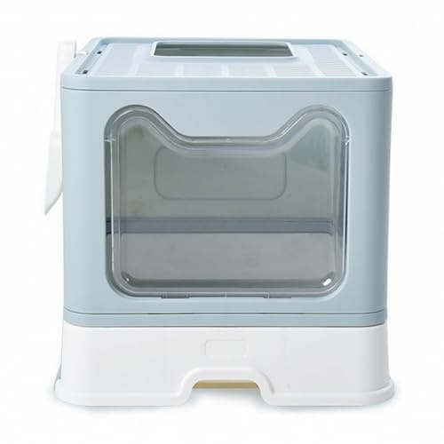 Bandeja para gatos grande, bandeja de arena para gatos con tapa, gran bandeja de arena plegable con cajón y pala, fácil de limpiar, gran capacidad, XXL (51 x 41 x 38 cm), color azul