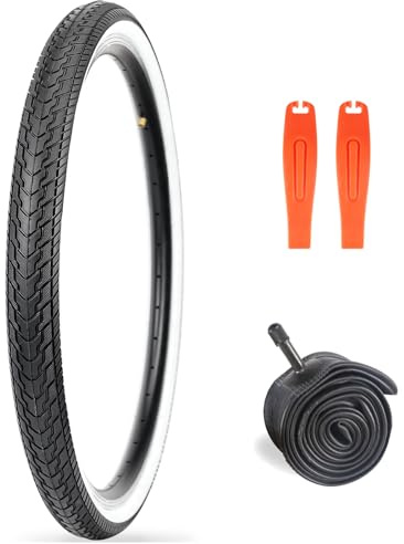 26 x 1,75 Fahrrad-Reifenersatz-Kits, 1 Stück, 66 cm (26 Zoll) Fahrradreifen, Klappradreifen, Ersatz mit 1 Schlauch und 2 Hebeln, geeignet für Fahrradreifen, 66 x 4,4 cm, 66 x 5,1 cm, weiße Wand