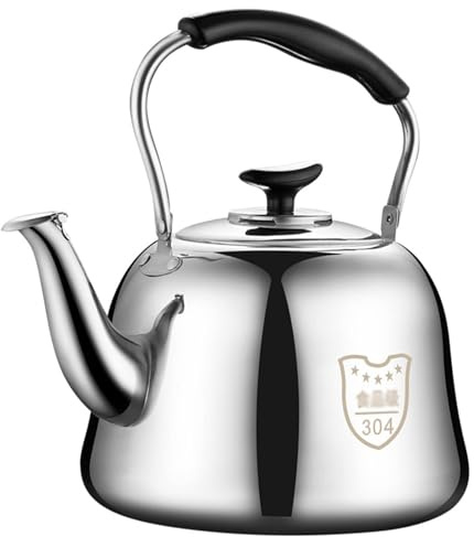 Bollitore da tè a fischio, grande, 4L/5L, in acciaio inox per uso alimentare, classica teiera per fornelli a gas o piano cottura a induzione (5 L)