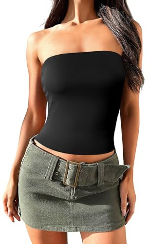 Imily Bela Top Damen Sommer Sexy Bandeau Top Y2k Basic Tube Top Trägerloses Oberteile Casual Schwarz XS