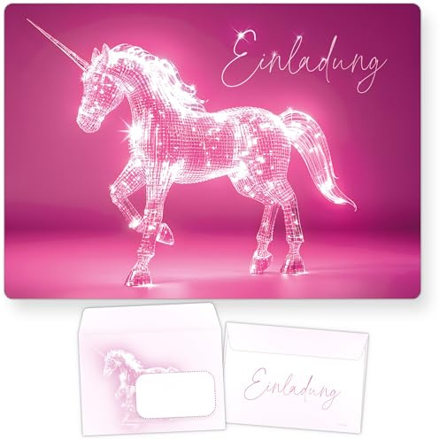 beriluDesign 12 Einladungskarten Einhorn zum Kindergeburtstag mit Umschlägen - Geburtstagseinladung Unicorn