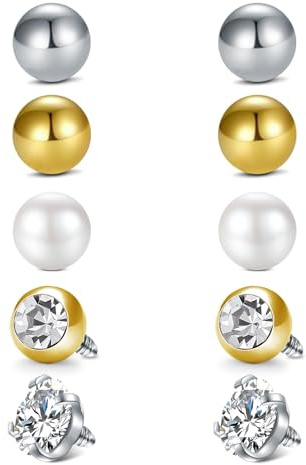 WillTen 10 sfere per piercing con filettatura interna ed esterna, sfere per piercing 14G, sfere superiori per piercing ombelico, sfere con filettatura interna di ricambio per piercing ombelico oro