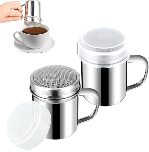 FAINCA 2 Piezas Espolvoreador Cacao, Agitador De AzúCar Glas, Agitador de Azúcar, Agitador de AzúCar Glas con Tapa, Azúcar en Polvo Agitador Plumero, para Botella de Condimentos de Cocina