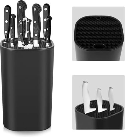 Ceppo portacoltelli senza coltello, nero, universale, con 21 fessure e design di scarico, rimovibile, 22,5 x 14 cm