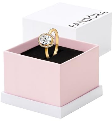 PANDORA Timeless 163802C01-56 Couronne de Rayons Ovale Scintillante en Argent Sterling plaqué Or 14 carats avec oxyde de Zirconium Taille 56, Argent Sterling, Zircone cubique