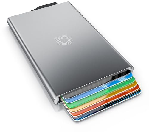 CSL - Kartenetui RFID Blocker PopUp - Aluminium Karten Schutzhülle - NFC RFID Abschirmung Blocking - Kreditkartenhülle - für bis zu 6 Karten, kompakt und stabil - sichere Aufbewahrung - Silber