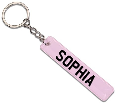 Personalised Memories Licence Number Plate Light Pink Rectangle Shape Keyring – Custom Car Plate Keychain, Reg Key Chain Gift for Car Owners