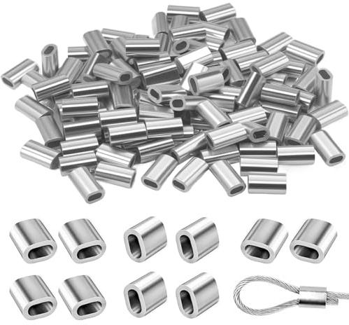 Pack of 120 Aluminium Press Clamps, Choke Clamps 4 mm, Aluminium Sleeves Rope Clamps, Oval Clamping Sleeves, Press Clamp for Ropes, Press Clamps Metal Sleeves, Rope Connectors for Steel Cable, Wire