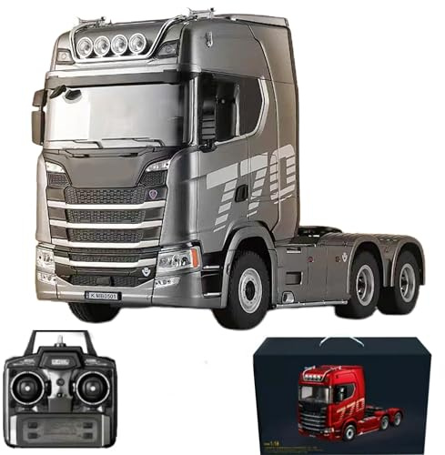 Ssccgym 19Channels 770S Hobby RC Tractor Truck Toys 1/18 Scale Light Sound Effects Remote Control Lorry Car Vehicle Trailer for 14y+ Beginners Adults (6-Wheels Grey)