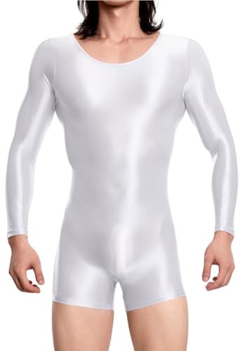 FEOYA Leotard bodysuit wetlook jumpsuit olja glänsande playsuit one piece body nattklubb skinny fit M XL, Vit, M