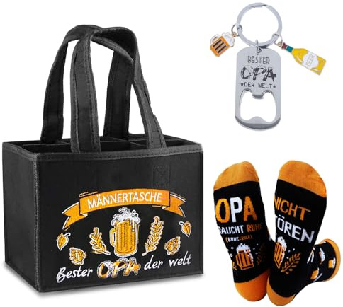 Belillpipi Bier Geschenke für Opa, vatertagsgeschenk für opa, Bester Opa Geschenk Geburtstag Vatertag Weihnachten,Männerhandtasche Bier mit Bier Socken und Schlüsselanhänger