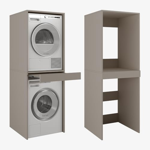 PLATAN ROOM Hochschrank Badschrank Waschmaschine Trockner Schrank Waschmaschinenschrank für Waschmaschine & Wäschetrockner Überbauschrank 187 x 65 x 66 cm Badregal (Lehm Grau, 66 cm breit)