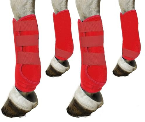 Vendajes para patas de caballo, protectores para patas delanteras y traseras, protectores de tendones, equipo de entrenamiento ecuestre.(Red hind legs,S)
