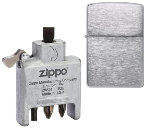 Zippo Schraubendreher Bit Safe Insert mit Brushed Chrome Gehäuse – 4-in-1 Einsatz – Magnetischer Bit-Halter – Kreuz-, Schlitz- und Torx-Bits – Made in USA