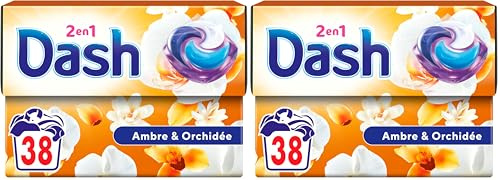 Dash 2en1 PODS, Lessive En Capsule, 38 Lavages, Souffle Précieux, 3 SEMAINES DE FRAÎCHEUR* AVEC L’ADOUCISSANT LENOR, Fabriquée En France, Dash 2in1 (Lot de 2)