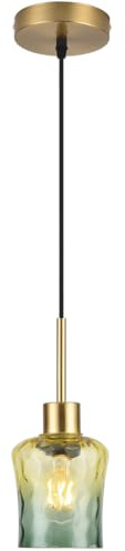 OURLOVEII Modern Glas Pendelleuchte Gold Esszimmer Hängelampe mit Grün Gelber Farbverlauf Glas Lampenschirm, E27 Kupferoptik Küche lampe Höhenverstellbar für Flur Esstische Wohnzimmer Schlafzimmer