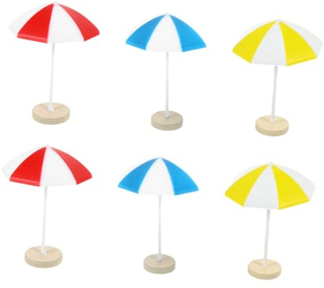 Veemoon 6pcs Miniature Sun Umbrella Set for Dollhouse Decor, Medium Red Blue Yellow Resin Beach Umbrella Accessories for Micro Landscape and Seaside Scene