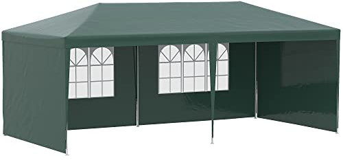 Outsunny Tonnelle de Jardin 6 x 3 m, Barnum Tente de réception avec Fenêtres et parois latérales Amovibles, en Acier et PE pour fêtes et Mariages, Vert