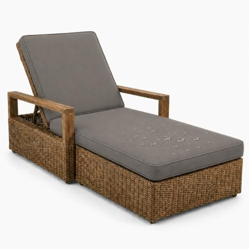 AZMAHT Auflage Sonnenliege,Sonnenliege Auflage Outdoor Wetterfest Mit 50D Schaum,Rutschfester Rücken,6 Bänder & Abnehmbare Waschbare Hülle Für Garten, Terrasse, Pool & Balkon,Grau,203x66x5cm
