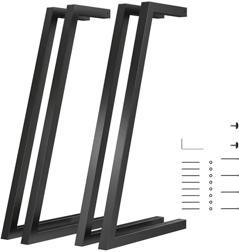 HOMCOM Patas de Mesa de Acero, Juego de 4 Patas para Muebles Industriales con Pies Ajustables y Tornillos para Mesa de Comedor, Banco, 43x3x72 cm, Negro