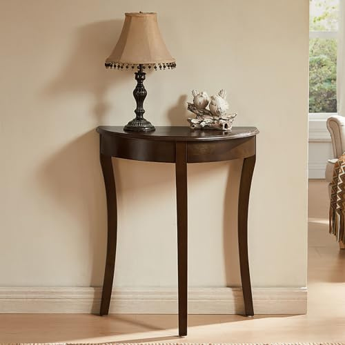 HLDJYLZS Consola Recibidor de Madera Maciza Nogal, Mesa Consola Moderna de Media Luna, Consola Estrecha para Entrada, Pasillo y Salón(Walnut)