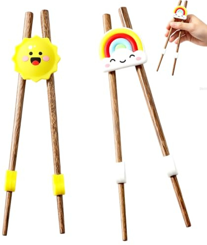 2Pcs Kids Chopsticks, Wooden Chopsticks for Beginners | Cute Chopsticks, Smooth Wooden Chopsticks, Easy to Rinse Chopsticks Reusable, Chop Sticks for Beginners, Gift