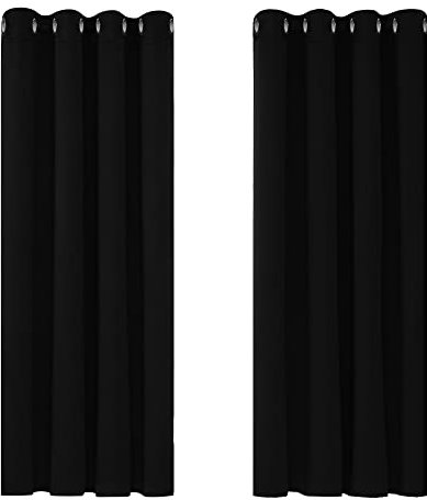 Deconovo Blackout Curtains Bedroom Super Soft Thermal Insulated Eyelet Blackout Curtains for Living Room 46 x 54 Inch Black 2 Panels