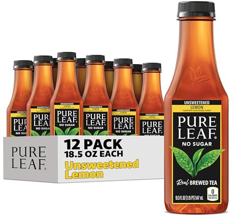 Pure Leaf Iced Tea, Unsweetened Lemon, Real Brewed Tea, Zero Sugar & Zero Calories, 18.5 Fl Oz Bottles (Pack of 12)