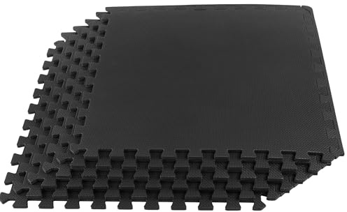 EVA Foam Mat Tiles 6-Pack - 24 SQ FT of Interlocking Padding for Garage, Playroom, or Gym Flooring - Workout Mat or Baby Playmat by Stalwart (Black)