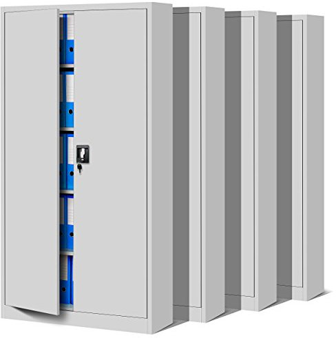 Jan Nowak 4er Set Aktenschrank C001 Metallschrank Stahlschrank Werkzeugschrank Büroschrank Lagerschrank Universalschrank Pulverbeschichtung Flügeltüren 185 cm x 90 cm x 40 cm (grau/grau)