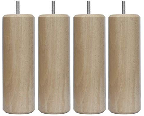 Margot Chameleon Cylinder Set of 4 Legs for Slatted Base, Wood, Natural Varnish, 5.5 x 5.5 x 18 cm