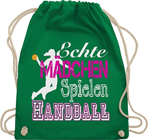 Turnbeutel Rucksack - EM 2026 Trikot Ersatz - Echte Mädchen spielen Handball I - Unisize - Grün - geschenke für handballer handballbeutel hanball habdball beutel tasche kinder kinderturnbeutel