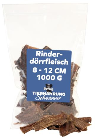 Tiernahrung Schwenner Carne de ternera para perros, Comida Perros – 8-12 cm deliciosas barras para masticar – golosinas para perros de carne seca – 1000 g aperitivo para perros
