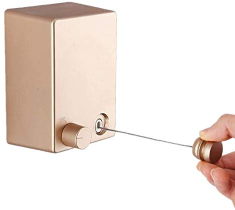 Youngine Support de séchage de blanchisserie fixé au Mur de Corde à Linge rétractable extérieure d'intérieur avec la Corde réglable de Corde en Acier de 4.2M / 13.8ft (d'or)