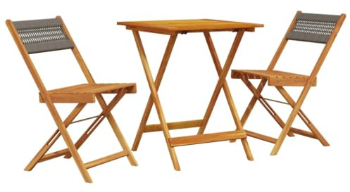 XHNIFBN 3-TLG. Bistro-Set Grau aus Akazienholz Massiv und Polypropylen, Gartenmöbel Set mit Klapptisch und 2 Klappstühlen für Balkon, Terrasse und Garten, Sitzgruppe Klappbar