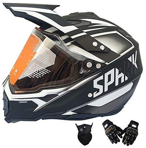 MRDEAR Adulte Casque Motocross avec Gants Masque, Noir et Blanc, Casque Cross avec Visiere, Casque VTT Integral Enduro Set de Casque Moto pour Velo Quad ATV Downhill Scooter,XXL