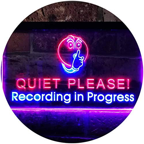 ADVPRO Recording in Progress Quiet Please On Air Studio Dual Color LED Barlicht Neonlicht Lichtwerbung Neon Sign Blau & Rot 600 x 400mm st6s64-m0096-br